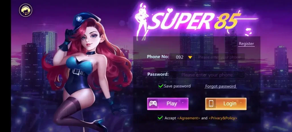Super 85 game Sign up and Log